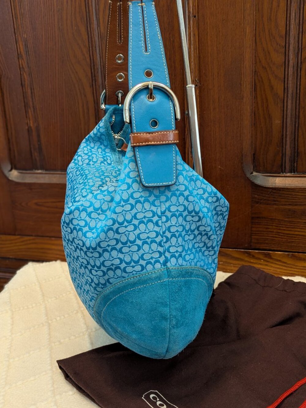 Coach Blue Signature Suede Hobo Bag #1461 - Picture 4 of 14
